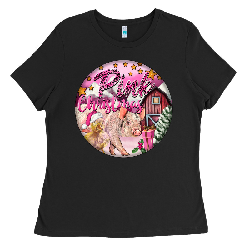 Pink Christmas Pig Ladies Tee by FaDigitalArtStudio | Teevron