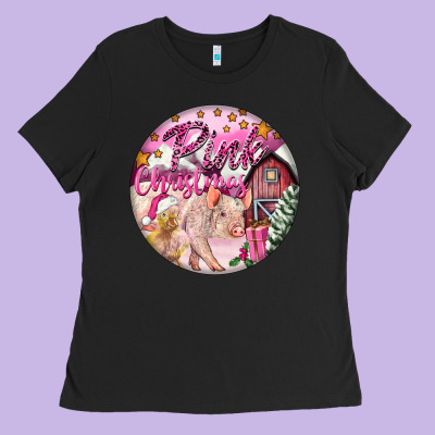 Pink Christmas Pig Ladies Tee Designed By Fadigitalartstudio