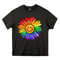 Asphalt rainbow smiley face sunflower Heavy Core Tee - OliviaCreatesArt