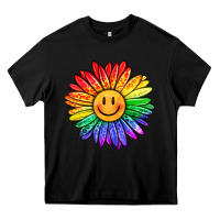 Black rainbow smiley face sunflower Heavy Core Tee - OliviaCreatesArt