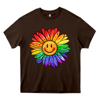 Chocolate Brown rainbow smiley face sunflower Heavy Core Tee - OliviaCreatesArt