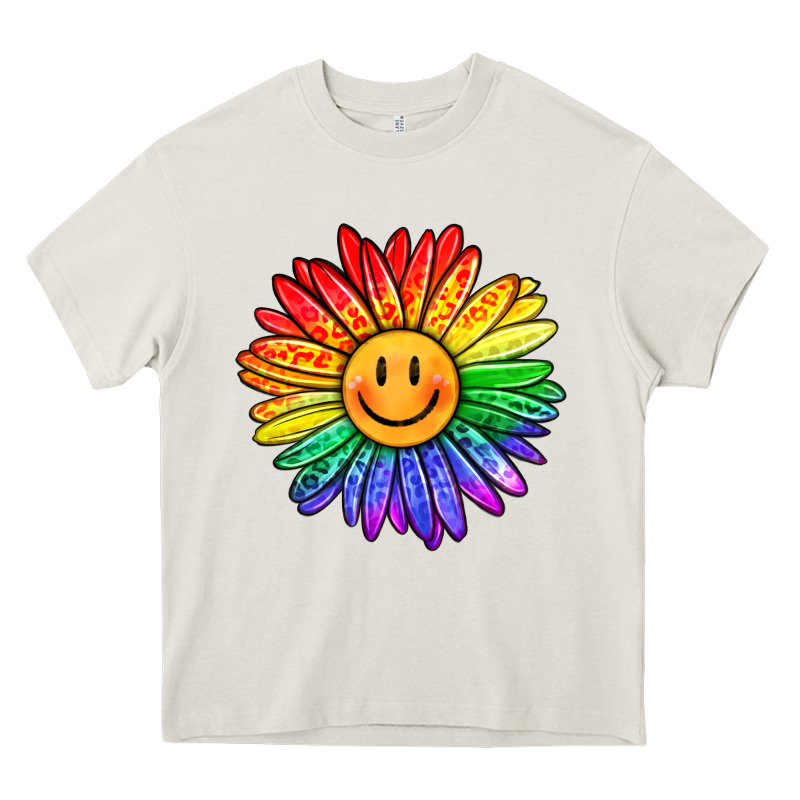 Rainbow Smiley Face Sunflower Heavy Core Tee by OliviaCreatesArt | Teevron