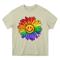 Mossy rainbow smiley face sunflower Heavy Core Tee - OliviaCreatesArt