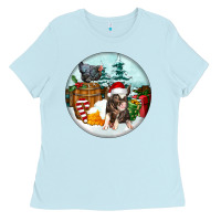 Baby Blue Christmas Pig With Chicken Ladies Tee - FaDigitalArtStudio