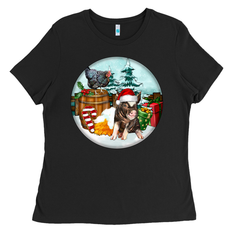 Christmas Pig With Chicken Ladies Tee by FaDigitalArtStudio | Teevron