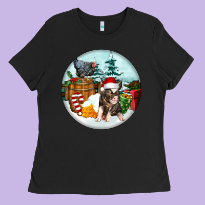 Christmas Pig With Chicken Ladies Tee Designed By Fadigitalartstudio