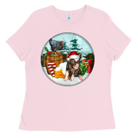 Bubblegum Pink Christmas Pig With Chicken Ladies Tee - FaDigitalArtStudio