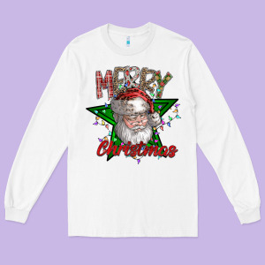 Festive Santa Claus Greeting Long Sleeve Tee Designed By Cowhidedigitalart
