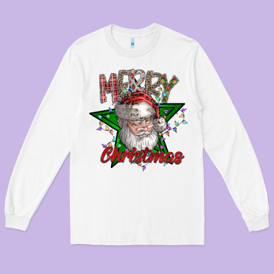 Festive Santa Claus Greeting Long Sleeve Tee Designed By Cowhidedigitalart