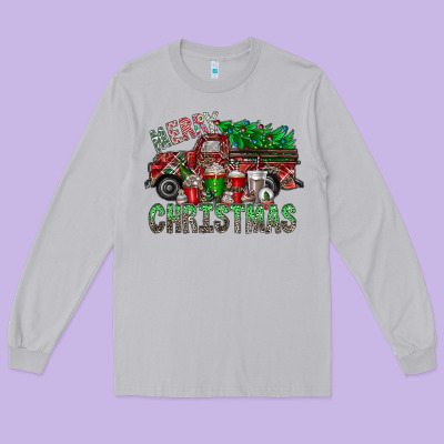 Merry Christmas  Truck Long Sleeve Tee Designed By Cowhidedigitalart