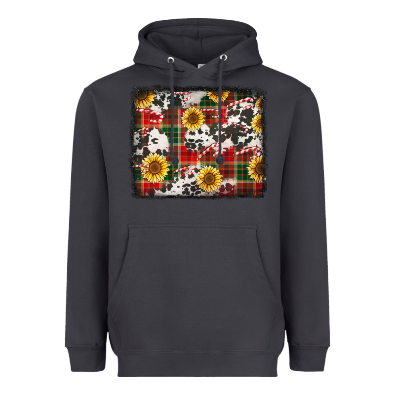 Cowhide Sunflowers Candy Canes Christmas Background Heavyweight Hoodie by Jasminsmagicworld | Teevron