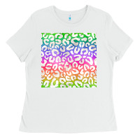 White watercolor rainbow leopard seamless pattern Ladies Tee - BundleAndBundleShop