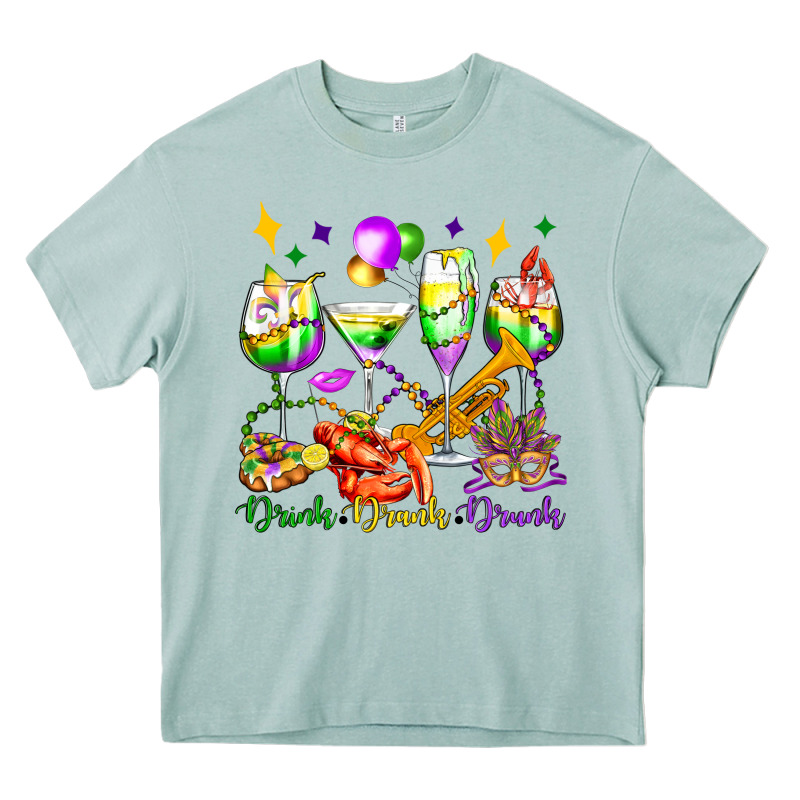 Drink Drank Drunk Mardi Gras Wine Glasses Olivia Heavy Core Tee by OliviaCreatesArt | Teevron