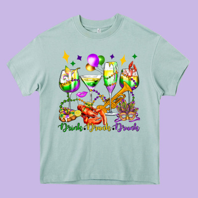 Drink Drank Drunk Mardi Gras Wine Glasses Olivia Heavy Core Tee Designed By Oliviacreatesart