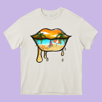 Beach Lips Heavy Core Tee Designed By Jasminsmagicworld