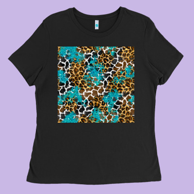 Turquoise Glitter Cowhide Leopard Seamless Pattern Ladies Tee Designed By Bundleandbundleshop