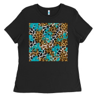 Black turquoise glitter cowhide leopard seamless pattern Ladies Tee - BundleAndBundleShop