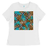 White turquoise glitter cowhide leopard seamless pattern Ladies Tee - BundleAndBundleShop