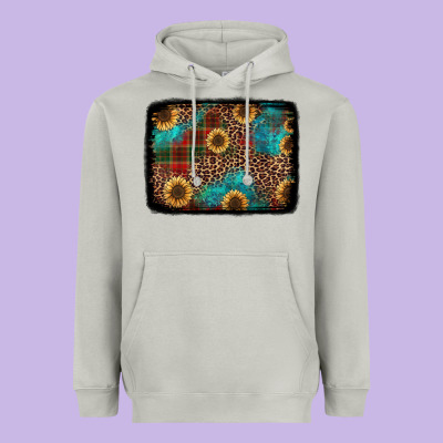 Christmas Sunflowers And Buffalo Plaid Background Heavyweight Hoodie Designed By Jasminsmagicworld