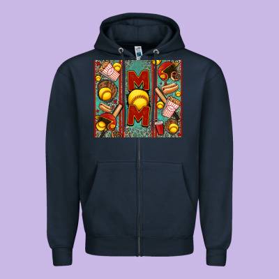 Softball Mom Zipper Hoodie Designed By Jasminsmagicworld
