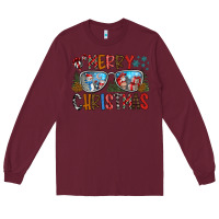 Burgundy merry christmas Long Sleeve Tee - CowhideDigitalArt