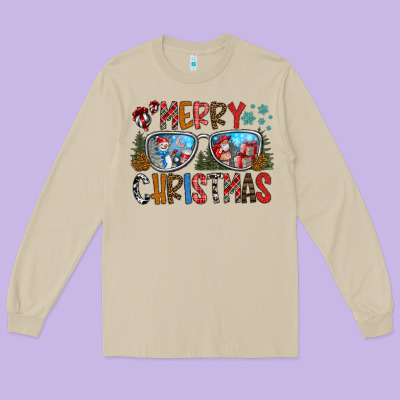 Merry Christmas Long Sleeve Tee Designed By Cowhidedigitalart