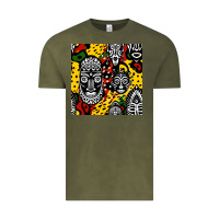 Vintage Olive african masks colorful seamless pattern Vintage Tee - BundleAndBundleShop