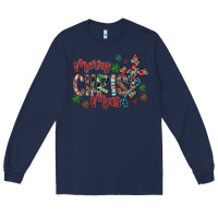 Navy Merry Christmas Long Sleeve Tee - CowhideDigitalArt