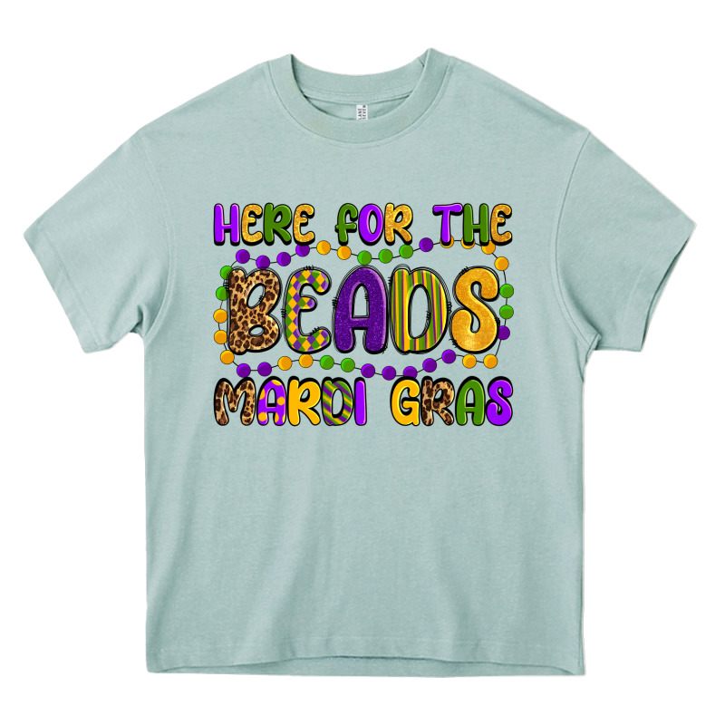 Here For The Beads Mardi Gras Heavy Core Tee by OliviaCreatesArt | Teevron