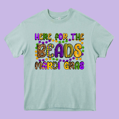 Here For The Beads Mardi Gras Heavy Core Tee Designed By Oliviacreatesart