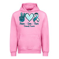Fuchsia Pink Peace Love Cure Cervical Cancer Urban Hoodie - Jasminsmagicworld
