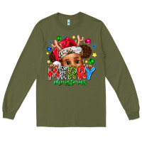 Army Green Merry Christmas Long Sleeve Tee - CowhideDigitalArt