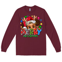 Burgundy Merry Christmas Long Sleeve Tee - CowhideDigitalArt