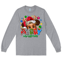 Heather Grey Merry Christmas Long Sleeve Tee - CowhideDigitalArt
