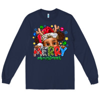 Navy Merry Christmas Long Sleeve Tee - CowhideDigitalArt
