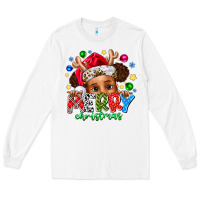 White Merry Christmas Long Sleeve Tee - CowhideDigitalArt