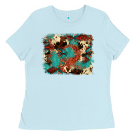 Baby Blue aztec turquoise glitter cowhide  tooled leather ba Ladies Tee - FaDigitalArtStudio