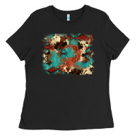 Black aztec turquoise glitter cowhide  tooled leather ba Ladies Tee - FaDigitalArtStudio