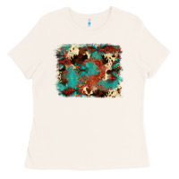 Bone aztec turquoise glitter cowhide  tooled leather ba Ladies Tee - FaDigitalArtStudio
