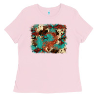 Bubblegum Pink aztec turquoise glitter cowhide  tooled leather ba Ladies Tee - FaDigitalArtStudio