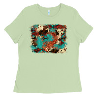 Aztec Turquoise Glitter Cowhide  Tooled Leather Ba Ladies Tee | Teevron