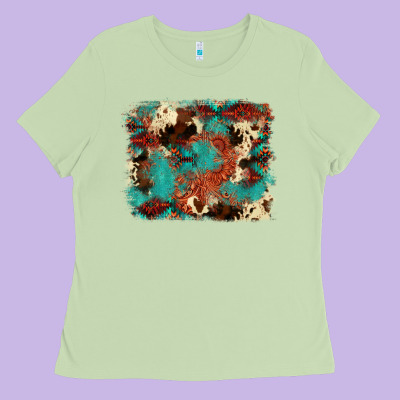Aztec Turquoise Glitter Cowhide  Tooled Leather Ba Ladies Tee Designed By Fadigitalartstudio