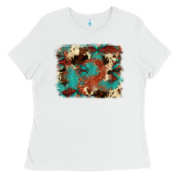White aztec turquoise glitter cowhide  tooled leather ba Ladies Tee - FaDigitalArtStudio