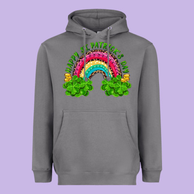 Happy St. Patrick's Day Rainbow And Shamrock Heavyweight Hoodie Designed By Ranaportraitstore