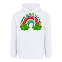 White Happy St. Patrick's Day Rainbow And Shamrock Heavyweight Hoodie - RanaPortraitStore