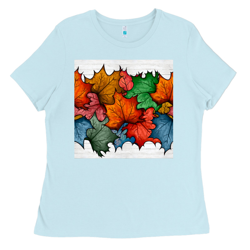 Autumn  Leaves Seamless Pattern Ladies Tee by BundleAndBundleShop | Teevron