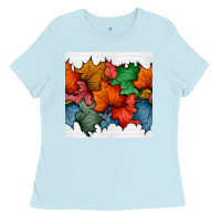 Baby Blue autumn  leaves seamless pattern Ladies Tee - BundleAndBundleShop