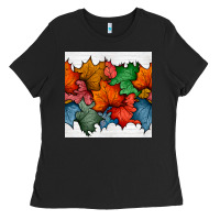 Black autumn  leaves seamless pattern Ladies Tee - BundleAndBundleShop