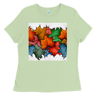 Matcha autumn  leaves seamless pattern Ladies Tee - BundleAndBundleShop