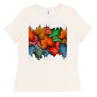 Bone autumn  leaves seamless pattern Ladies Tee - BundleAndBundleShop